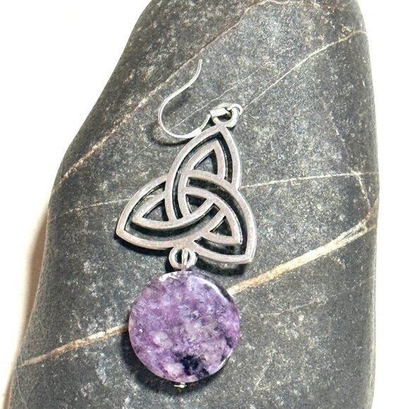 2/$20, Genuine Violet Charoite Triqueta Sterling Silver Dangle Earrings - Picture 5 of 9